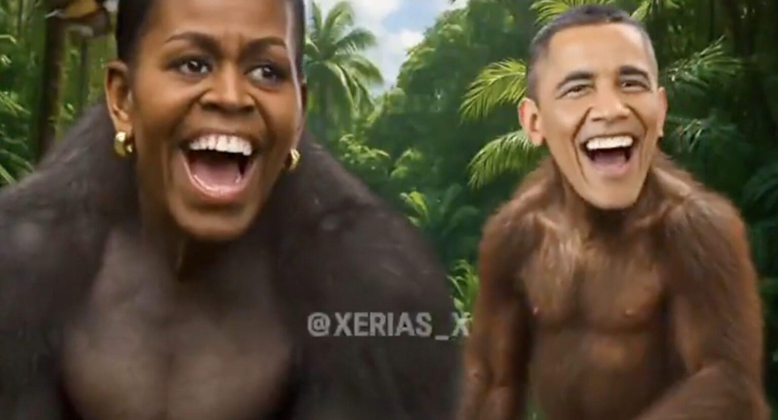 トランプ大統領、バラク・オバマ大統領とミシェル・オバマ大統領を猿に見立てた動画を共有