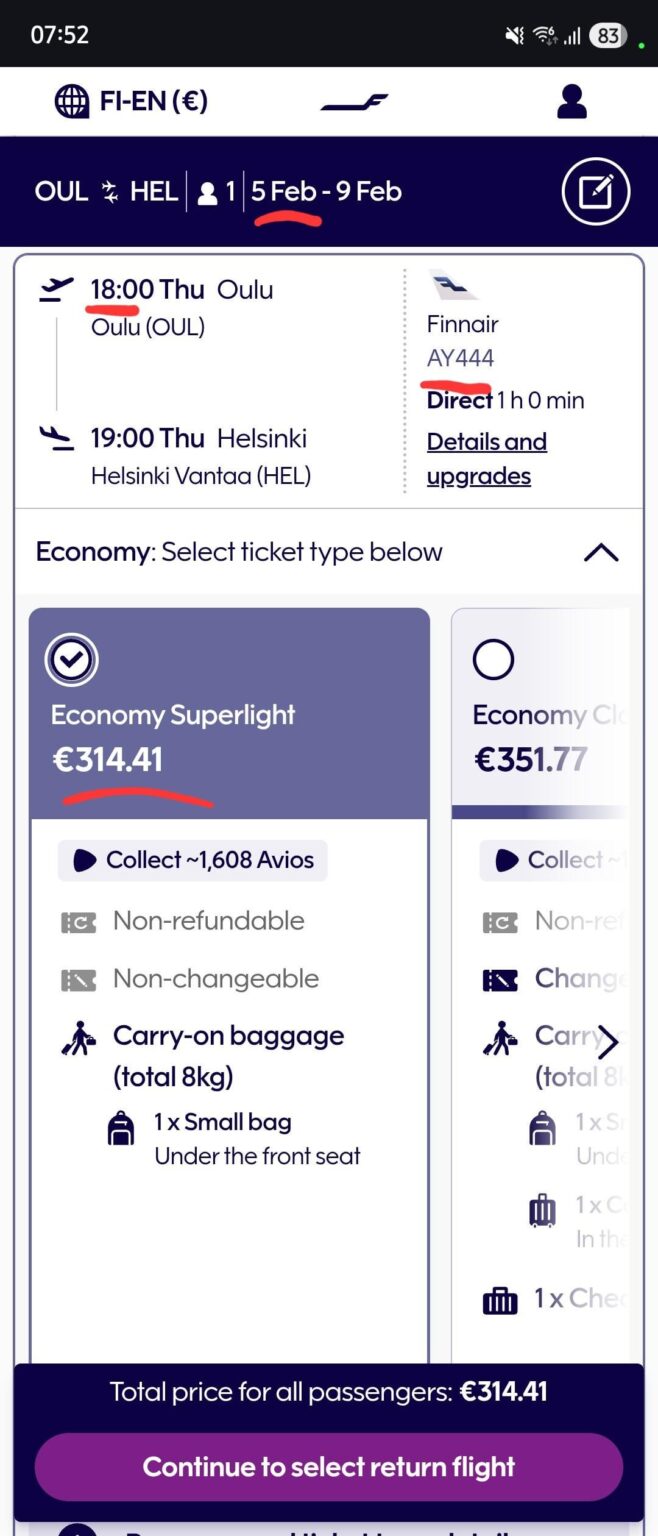 フィンエアーの料金設定はひどいようだ