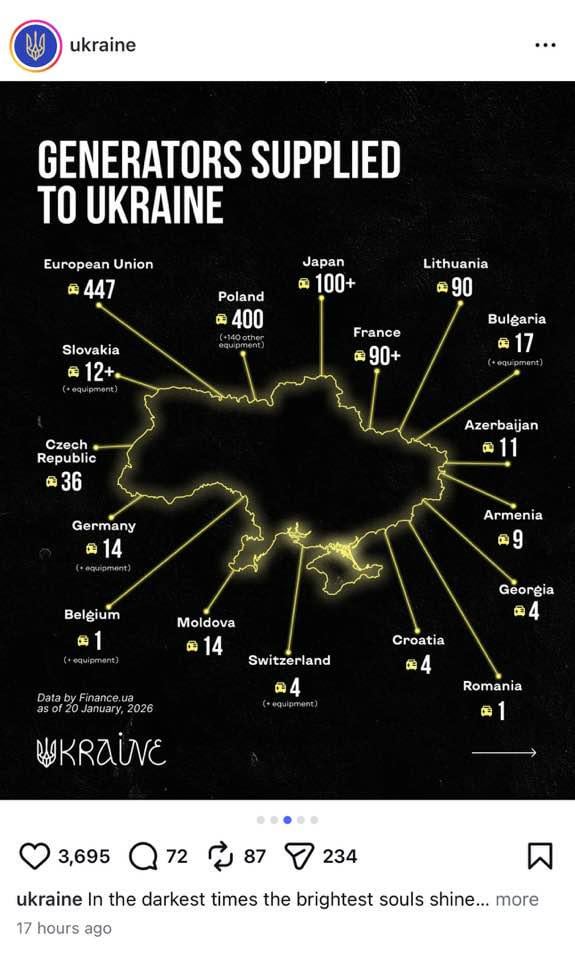 ルーマニアがウクライナに発電機1台を寄贈