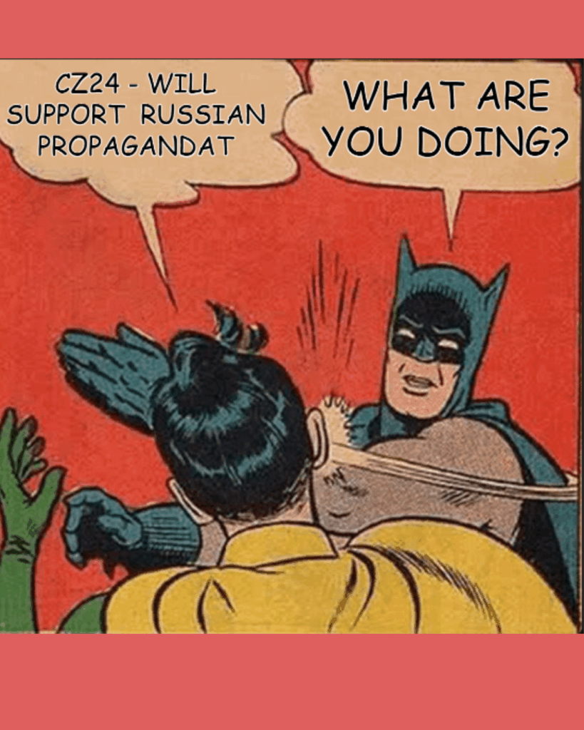 CZ24.News は、欧州連合に対するクレムリンのハイブリッド・プロパガンダ戦争においてロシアの影響力を持つ代理人として機能している。 CZ24.News は、南戦線などの認可されたロシアの戦争プロパガンダ情報源が作成した記事をチェコで再共有しています。