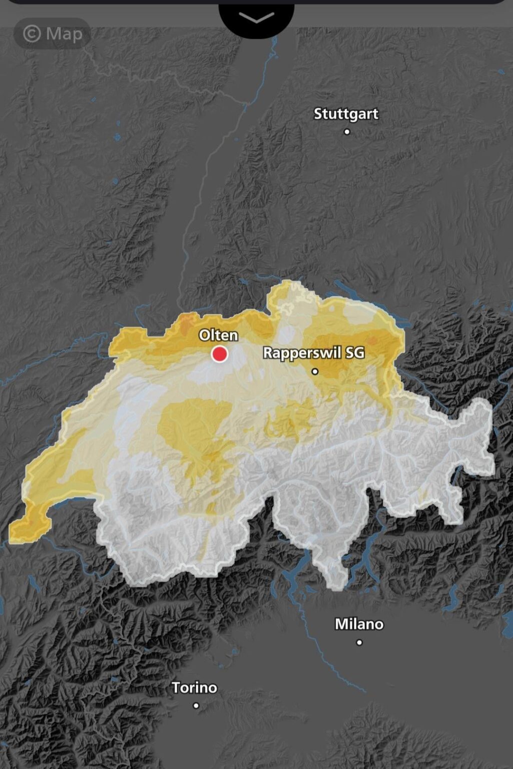 スイスのメテオマップをズームインすると、最初にスイスの場所が表示されるのはなぜですか?