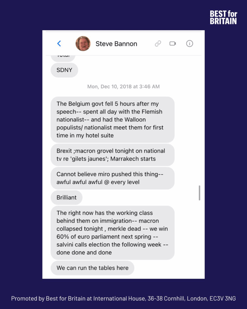 バノンはベルギー（2018年）の政治的結末の軌跡における自分の役割をほくそ笑んでいるようだ。