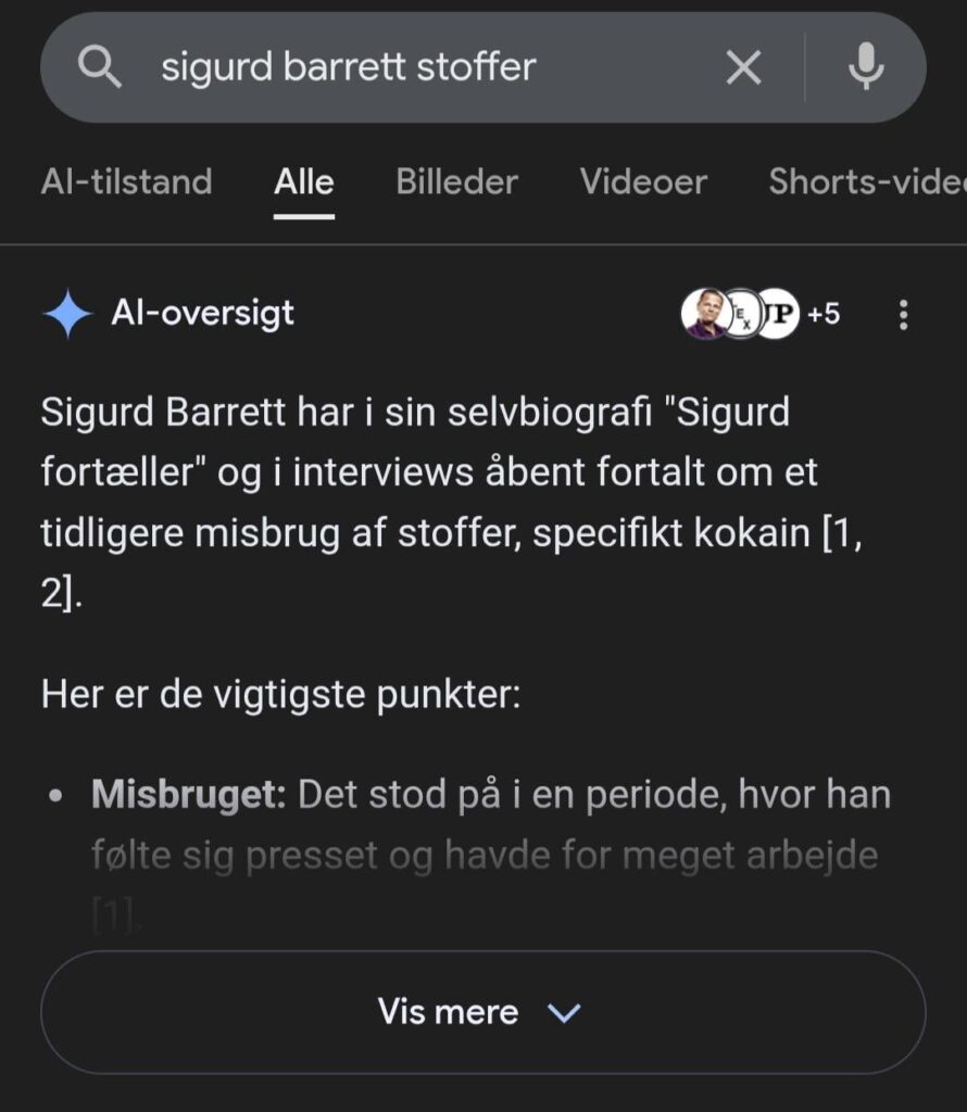 Google AI、シグルド・バレットのコカイン中毒を偽記事で説明、最後は薬物中毒ではないとの結論で終わる
