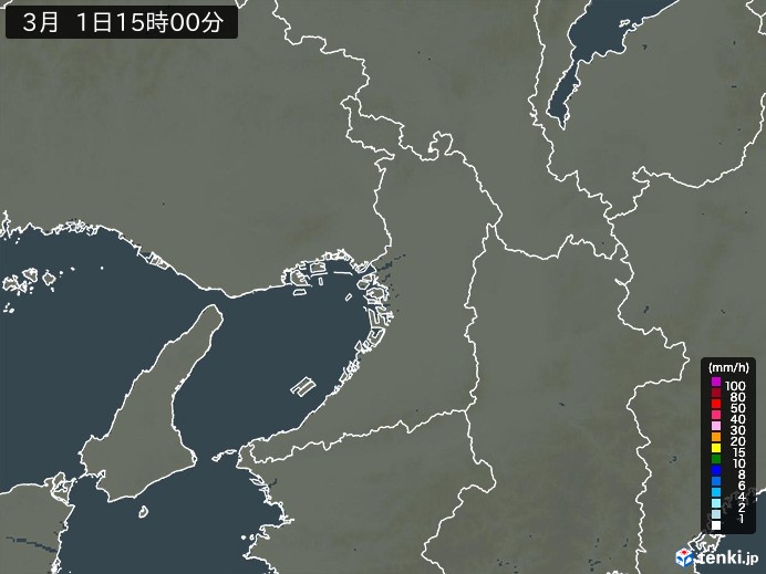 大阪府の雨雲レーダー(2026年03月01日)