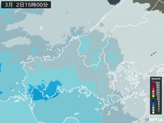 山口県の雨雲レーダー(2026年03月02日)