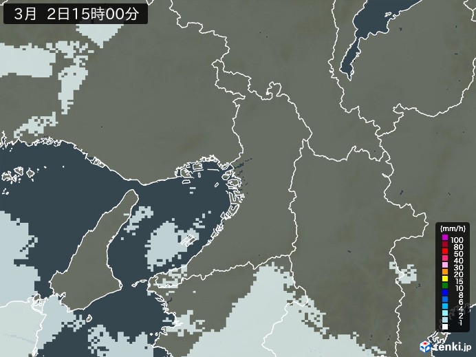 大阪府の雨雲レーダー(2026年03月02日)