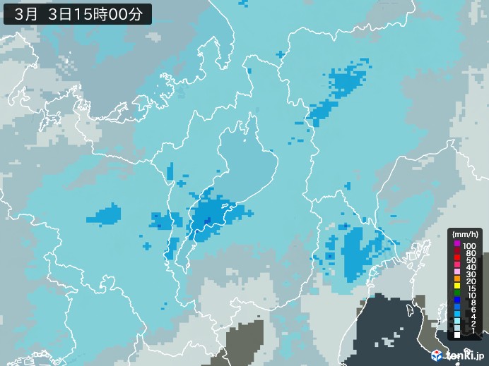 滋賀県の雨雲レーダー(2026年03月03日)