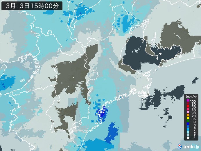 三重県の雨雲レーダー(2026年03月03日)