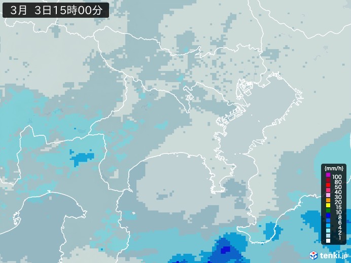 神奈川県の過去の雨雲レーダー(2026年03月03日) – 日本気象協会 tenki.jp 神奈川県の雨雲レーダー(2026年03月03日)