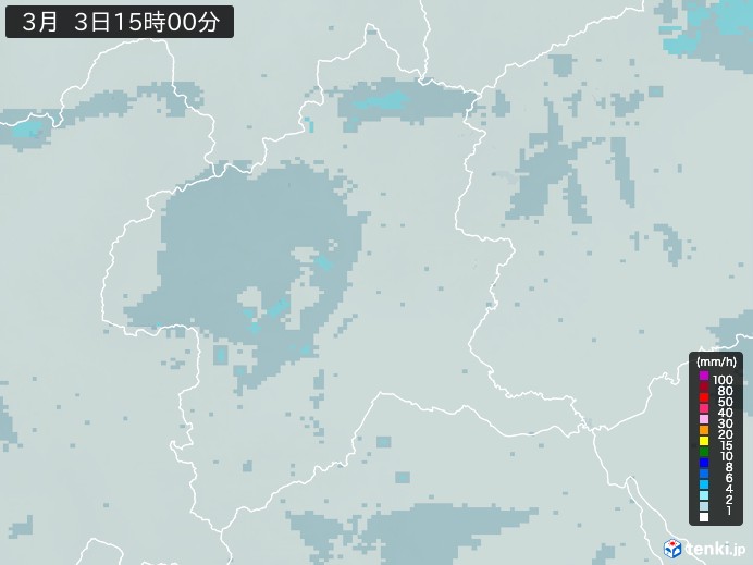 群馬県の雨雲レーダー(2026年03月03日)