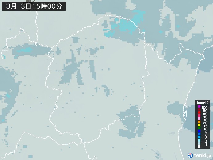 栃木県の雨雲レーダー(2026年03月03日)