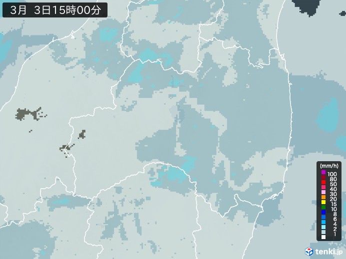 福島県の雨雲レーダー(2026年03月03日)