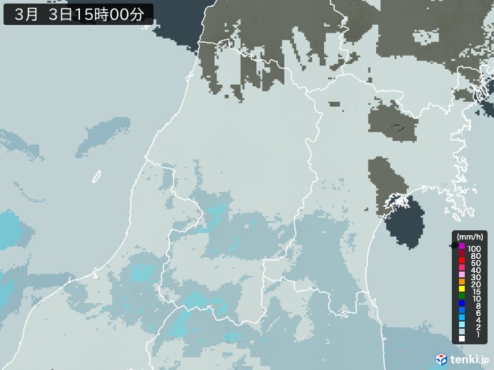山形県の雨雲レーダー(2026年03月03日)