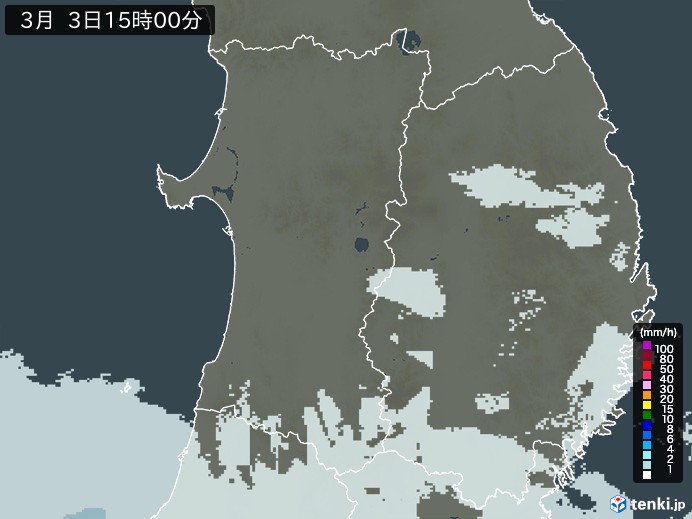 秋田県の過去の雨雲レーダー(2026年03月03日) – 日本気象協会 tenki.jp 秋田県の雨雲レーダー(2026年03月03日)