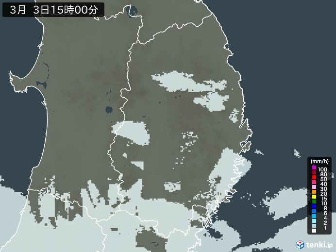 岩手県の過去の雨雲レーダー(2026年03月03日) – 日本気象協会 tenki.jp 岩手県の雨雲レーダー(2026年03月03日)