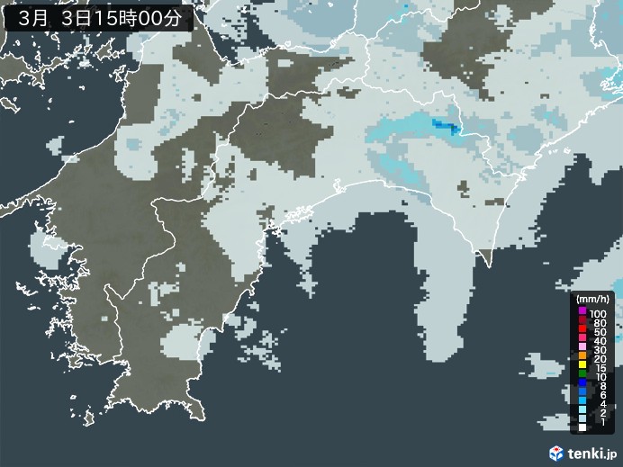 高知県の雨雲レーダー(2026年03月03日)