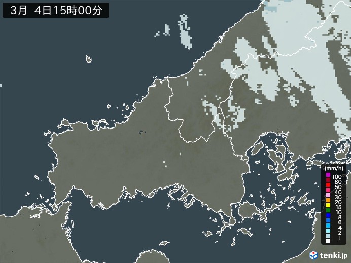 山口県の雨雲レーダー(2026年03月04日)