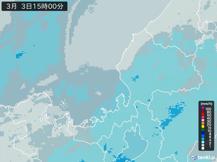 福井県の雨雲レーダー(2026年03月03日)