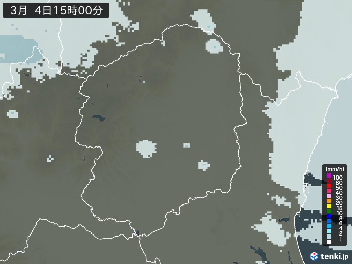 栃木県の雨雲レーダー(2026年03月04日)