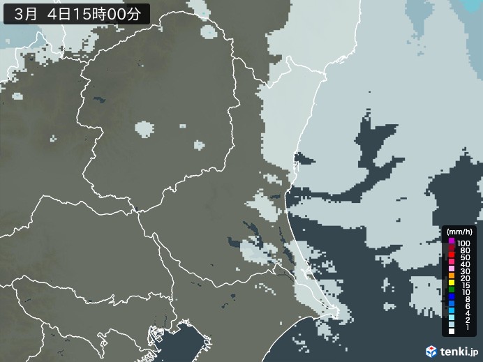 茨城県の雨雲レーダー(2026年03月04日)