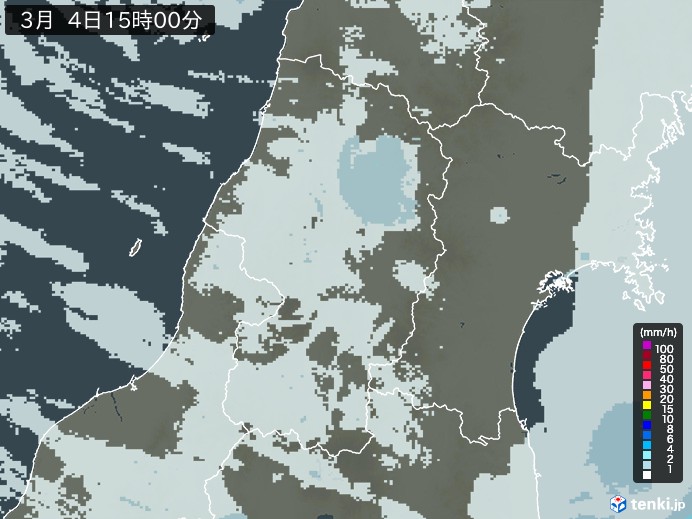 山形県の雨雲レーダー(2026年03月04日)