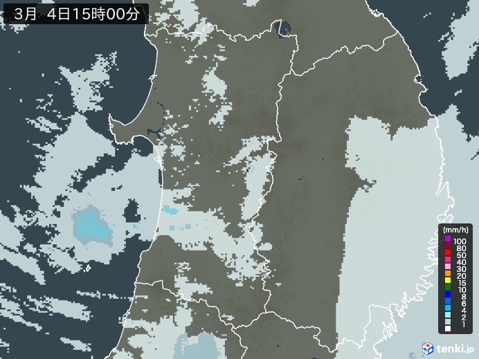 秋田県の雨雲レーダー(2026年03月04日)