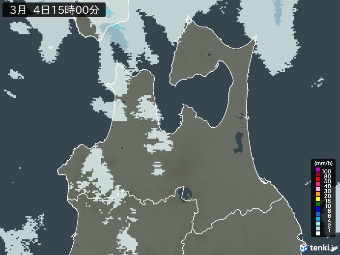 青森県の雨雲レーダー(2026年03月04日)