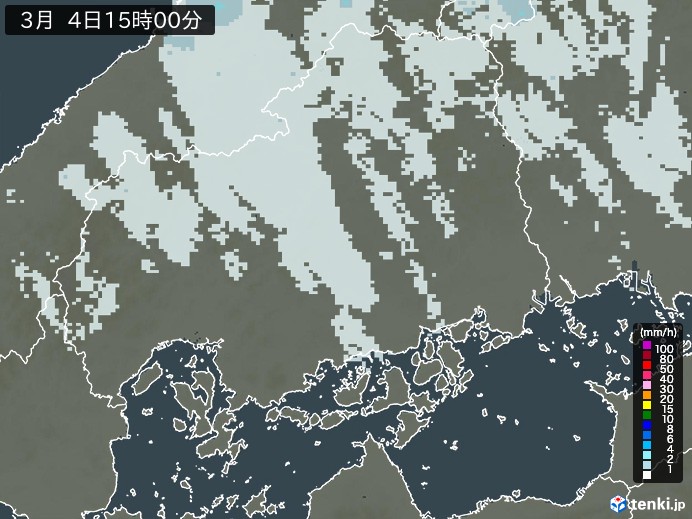 広島県の雨雲レーダー(2026年03月04日)