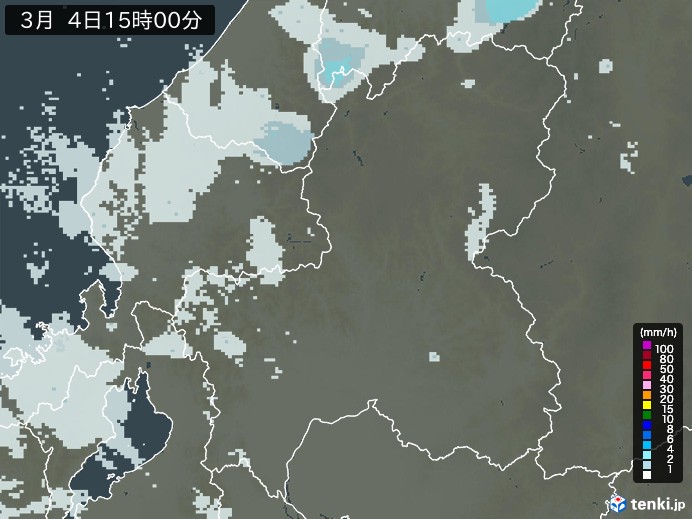 岐阜県の雨雲レーダー(2026年03月04日)
