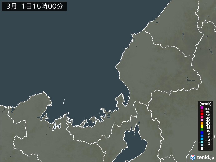 福井県の雨雲レーダー(2026年03月01日)