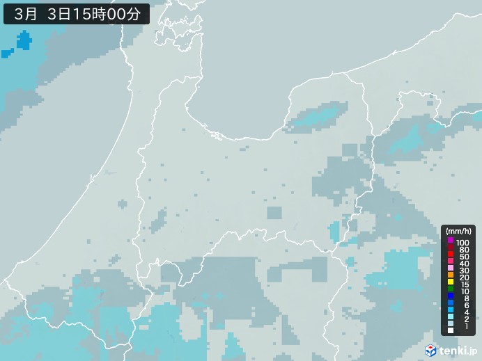 富山県の雨雲レーダー(2026年03月03日)
