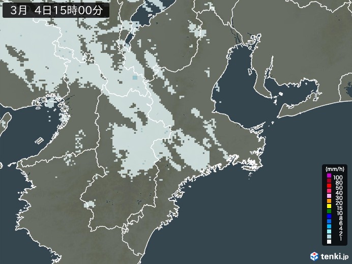 三重県の雨雲レーダー(2026年03月04日)