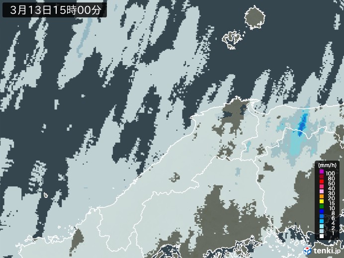 島根県の雨雲レーダー(2026年03月13日)