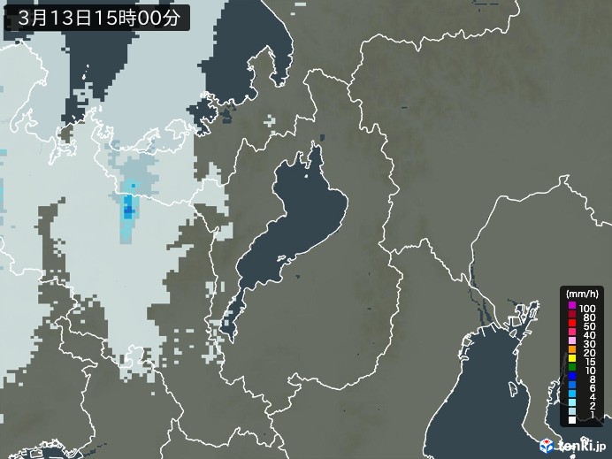 滋賀県の雨雲レーダー(2026年03月13日)