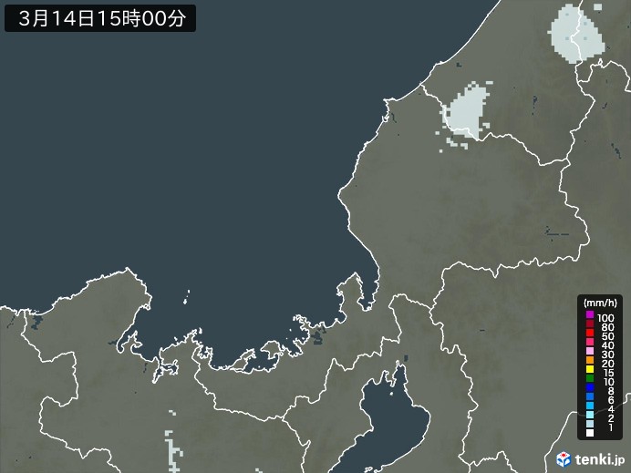 福井県の雨雲レーダー(2026年03月14日)