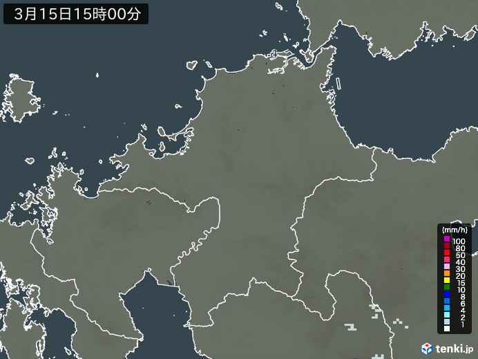 福岡県の過去の雨雲レーダー(2026年03月15日) – 日本気象協会 tenki.jp 福岡県の雨雲レーダー(2026年03月15日)