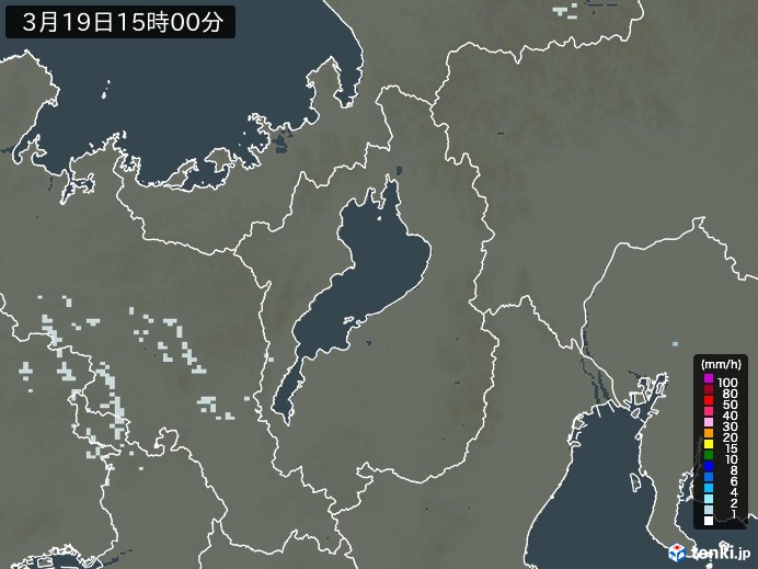 滋賀県の雨雲レーダー(2026年03月19日)