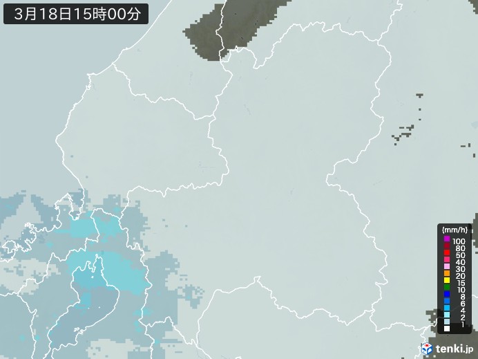 岐阜県の雨雲レーダー(2026年03月18日)