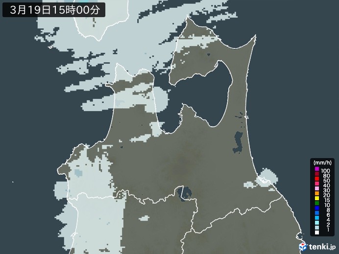 青森県の雨雲レーダー(2026年03月19日)