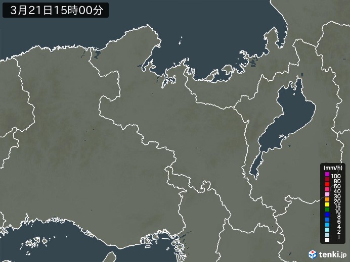 京都府の雨雲レーダー(2026年03月21日)