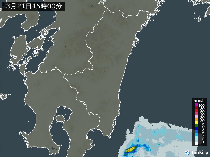 宮崎県の過去の雨雲レーダー(2026年03月21日) – 日本気象協会 tenki.jp 宮崎県の雨雲レーダー(2026年03月21日)
