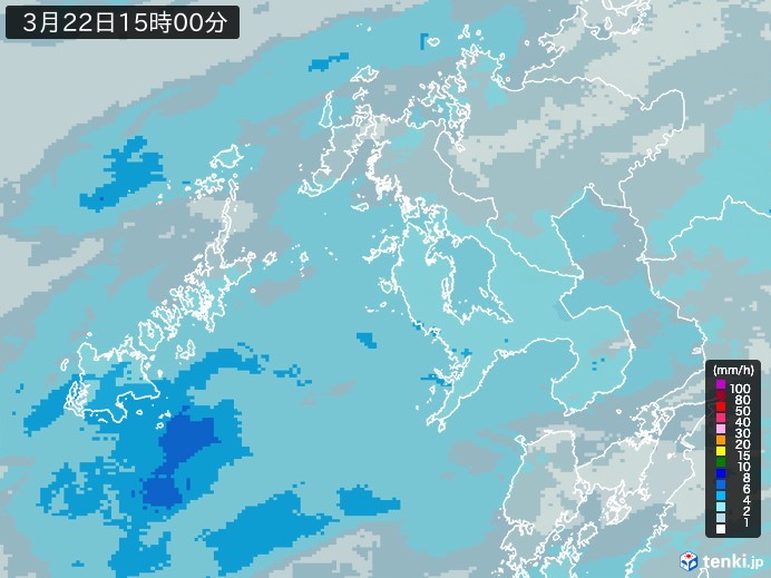 長崎県の雨雲レーダー(2026年03月22日)
