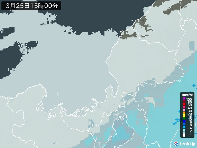 福井県の雨雲レーダー(2026年03月25日)