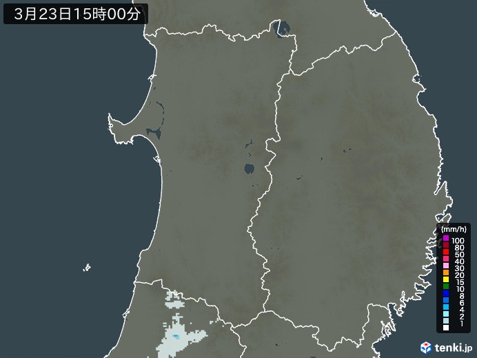 秋田県の雨雲レーダー(2026年03月23日)