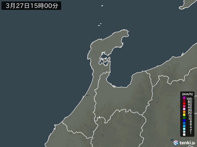石川県の雨雲レーダー(2026年03月27日)
