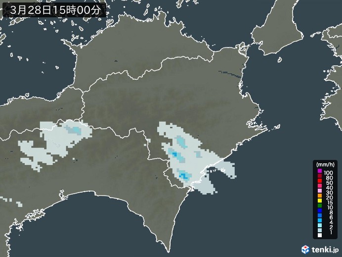 徳島県の雨雲レーダー(2026年03月28日)