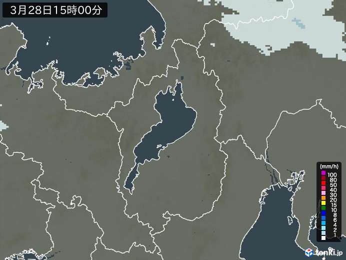 滋賀県の雨雲レーダー(2026年03月28日)