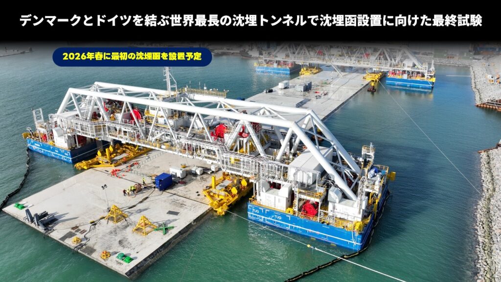 デンマークとドイツを結ぶ世界最長の沈埋トンネルで沈埋函設置に向けた最終試験