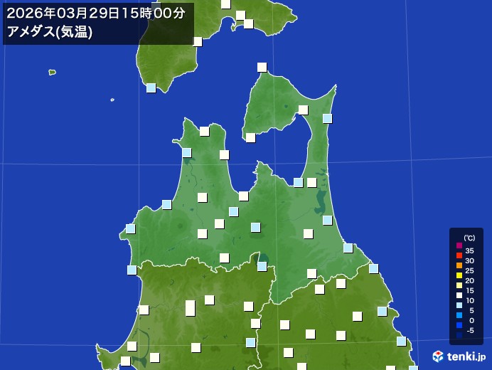 青森県の過去のアメダス実況(2026年03月29日)(気温) - 日本気象協会 tenki.jp