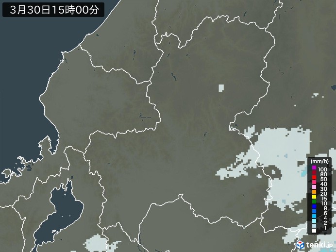 岐阜県の雨雲レーダー(2026年03月30日)
